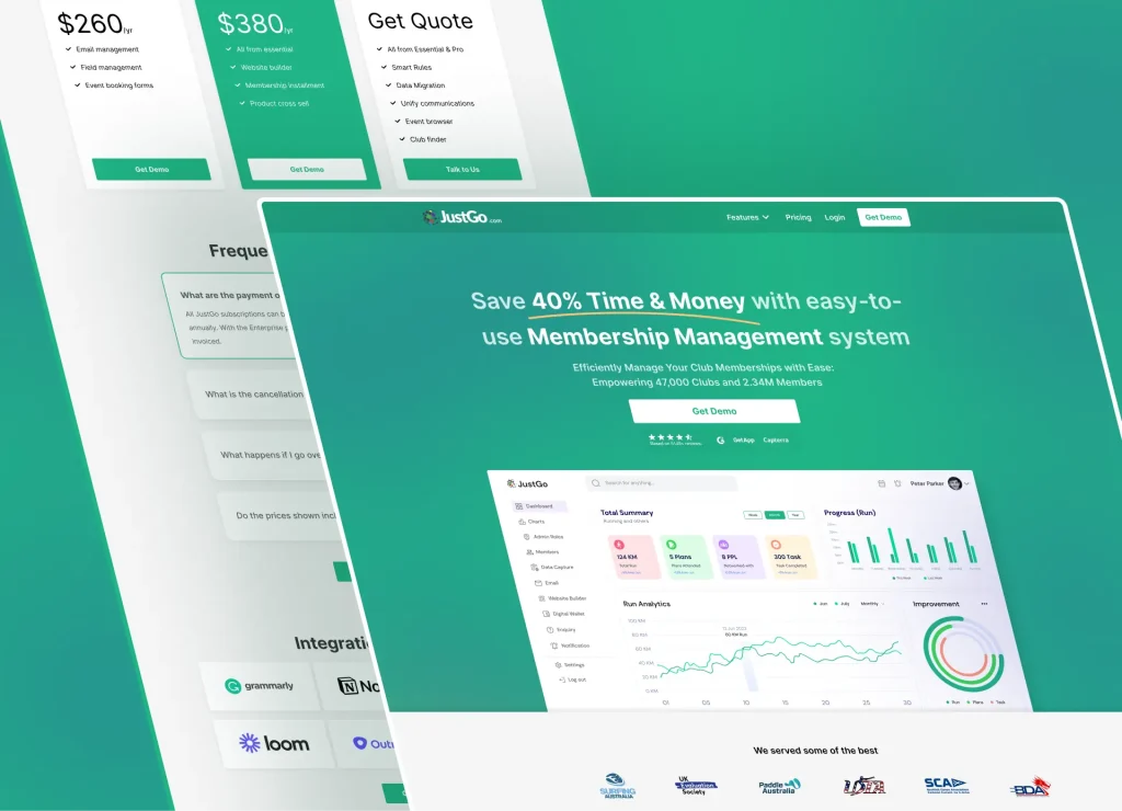 JustGo Membership Management SaaS website UI Design